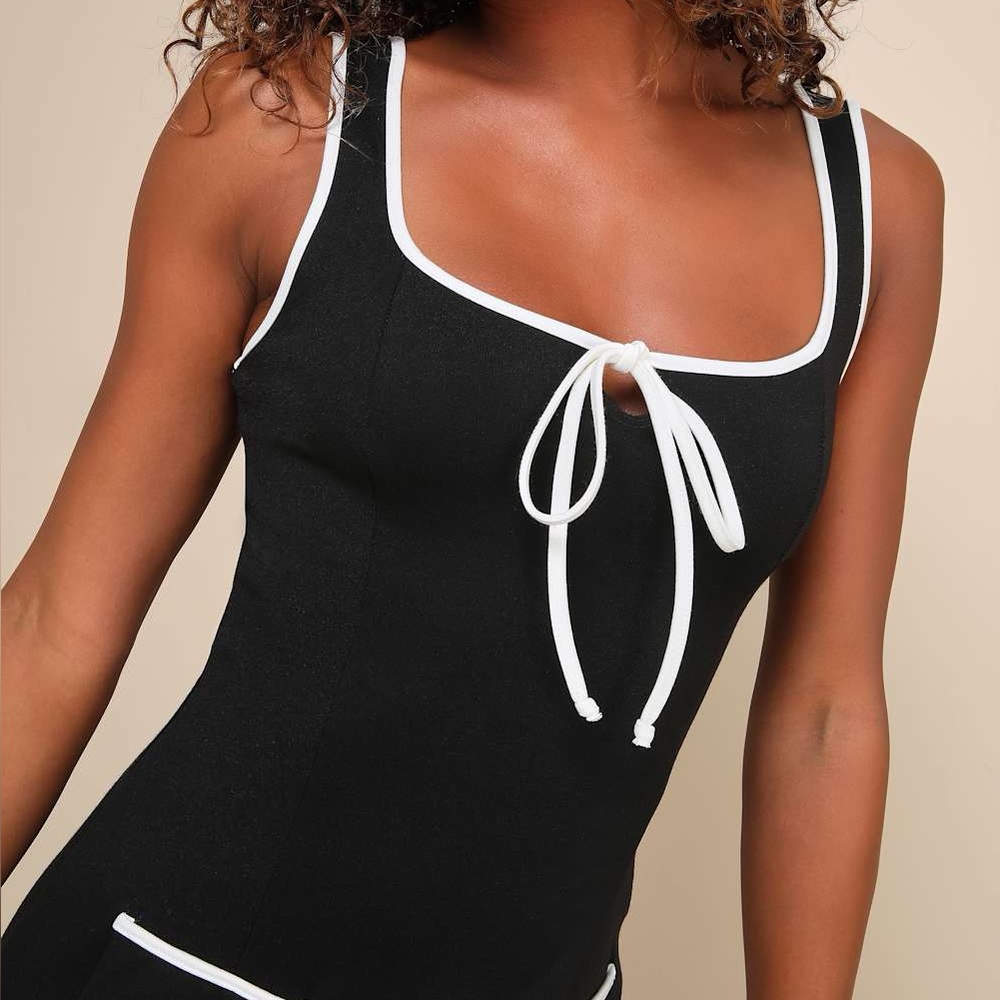 New Lulus Cutest Allure Black Bow Square Neck Sleeveless Mini Dress-Size Small - Picture 4 of 12